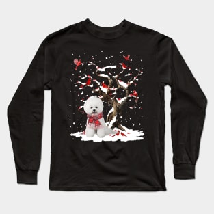 White Bichon Frise Scarf Cardinal Snow Christmas Long Sleeve T-Shirt